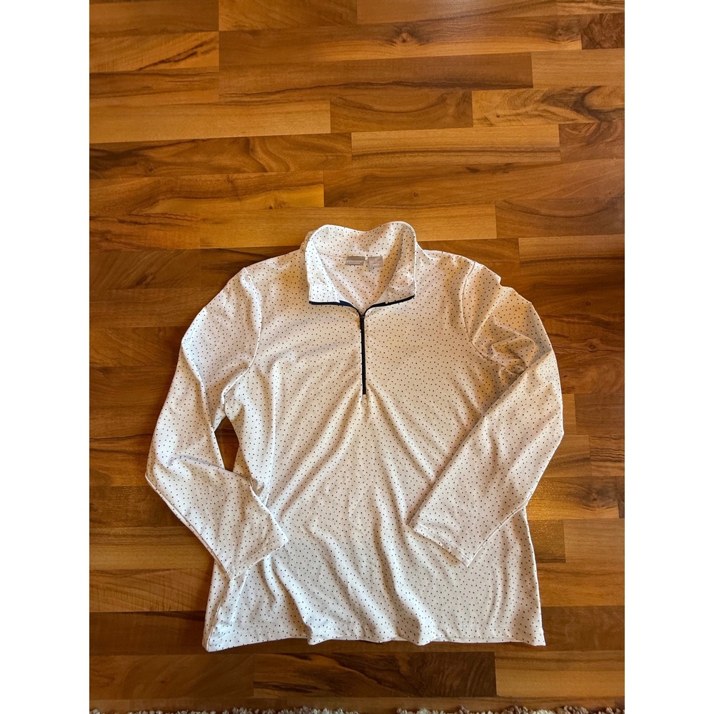 Chico's Zenergy Pullover Women 2 White Good Polka Dot Quarter Zip Long Sleeve LG